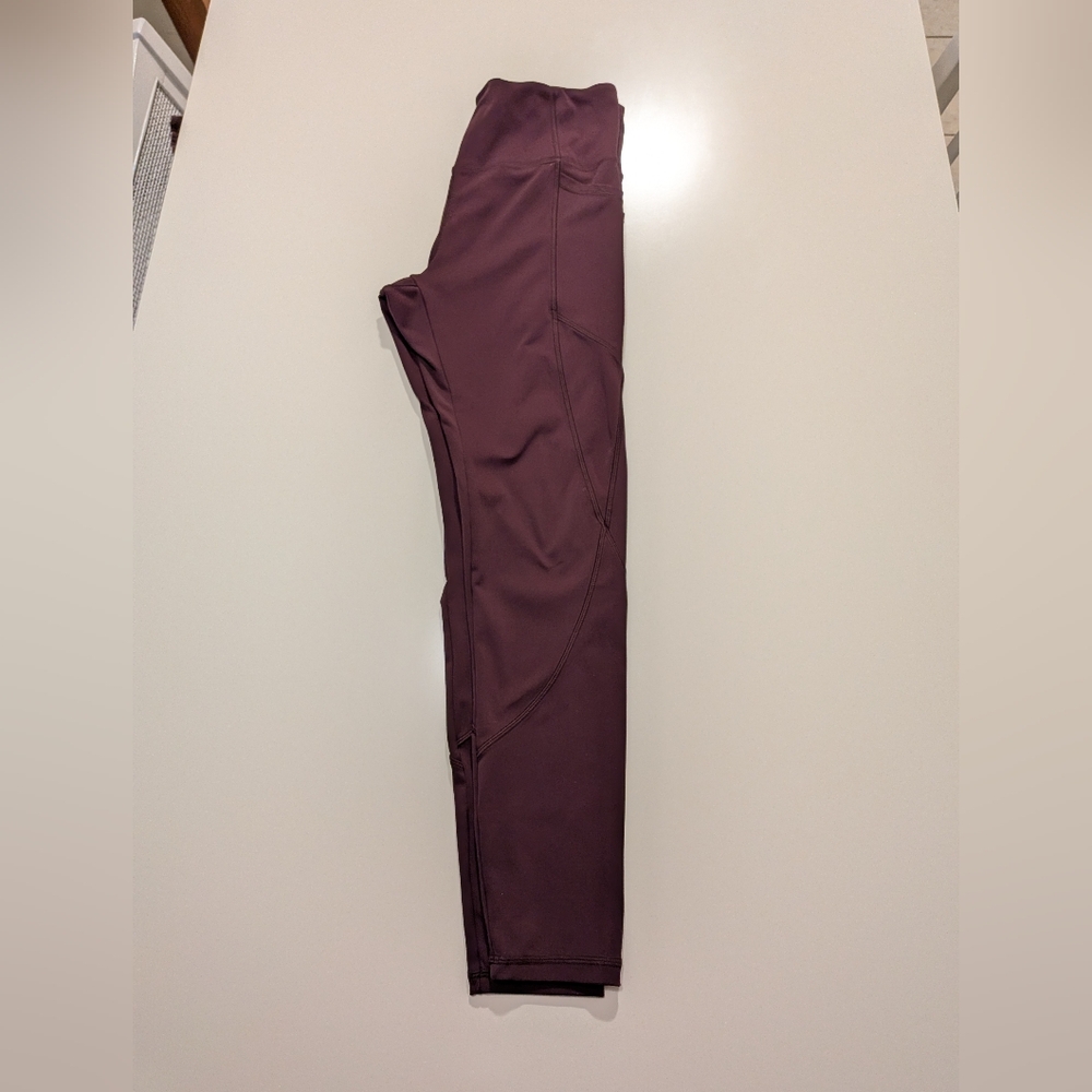 High Waisted Athletic Pocket Leggings Burgundy Wine 7/8 Length Yoga Pants - Picture 2 of 10